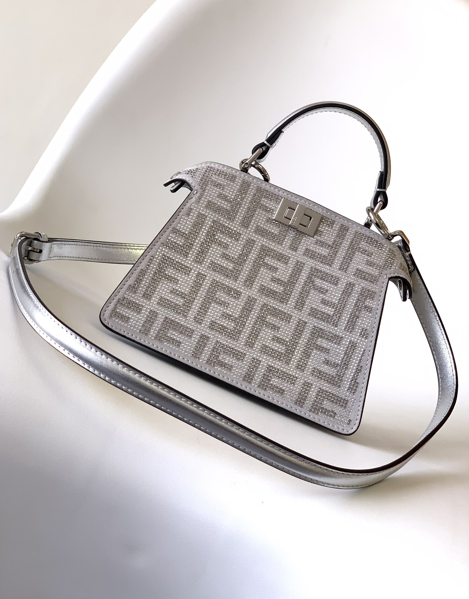 Fendi Peekaboo ISeeU Petite Silver Leather Bag